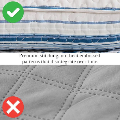 Southshore Fine Living, Inc. Twin/XL Quilt Bedding Set, Dorm Bedding Essentials, Stain Resistant, Machine Washable Striped Bedspread, Twin XL Comforter Set w/Pillow Sham, Blue Striped