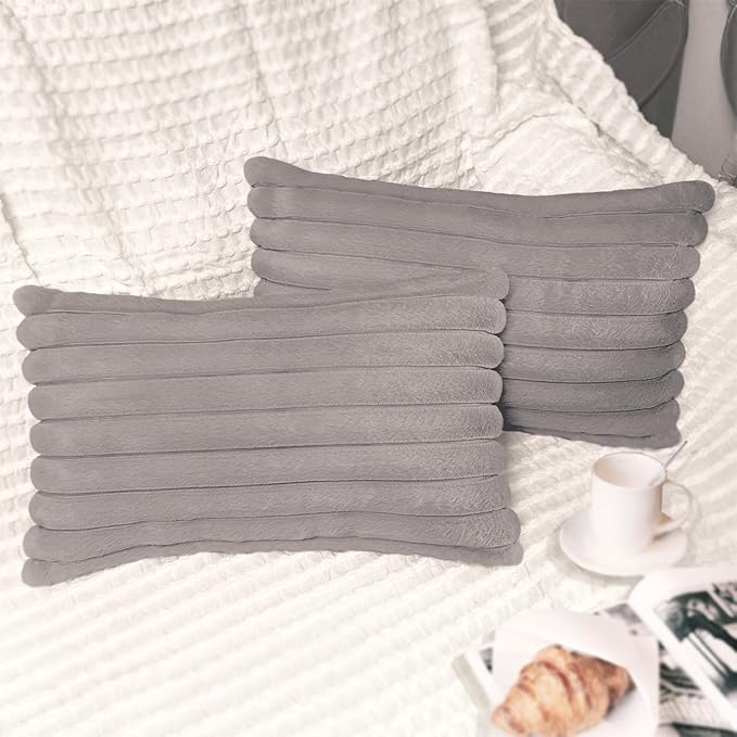 2 Pack 12x20 Pillow Cover Velvet Pillow Covers, Faux Fur Oblong Throw Pillow Covers for Living Room Decorations, Grey