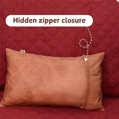 100% Lambskin Leather Pillow Cover - Sofa Cushion Case - Decorative Throw Covers for Living Room & Bedroom, 10x18 Inch - Mango Tan Crunch Plain Pack of 1