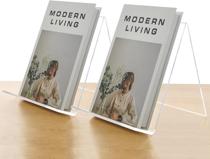 Acrylic Book Stand, Book Display Holder 8.5 x 11, Clear Acrylic Display Easel Transparent Display Stand Holder Tablet Holder for Album, CD, Magazine, Picture, Plate, Artworks, Phone, (2-PACK)