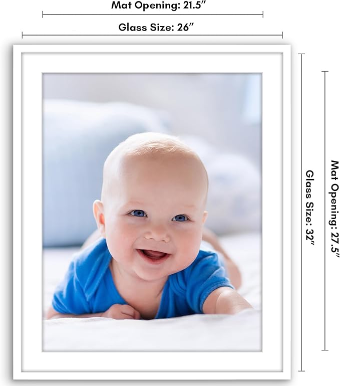 Americanflat 26x32 Picture Frame with Polished Plexiglass - Use as 22x28 Frame with Mat or Display 26x32 Photo Without Mat - Streamline Collection - Thin Border Picture Frames for Wall - White