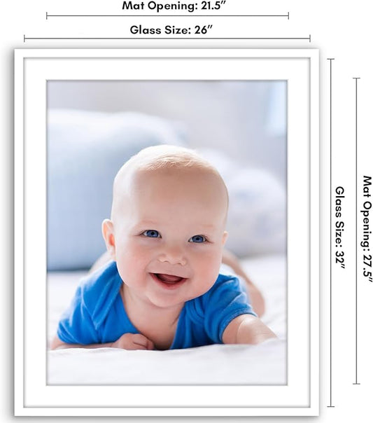 Americanflat 26x32 Picture Frame with Polished Plexiglass - Use as 22x28 Frame with Mat or Display 26x32 Photo Without Mat - Streamline Collection - Thin Border Picture Frames for Wall - White