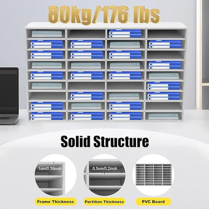Literature Organizer with 36 Compartments | Adjustable Desktop File Sorter Mail Center for Home, Office & Classroom | PVC Paper Storage Cabinet with Shelves, White