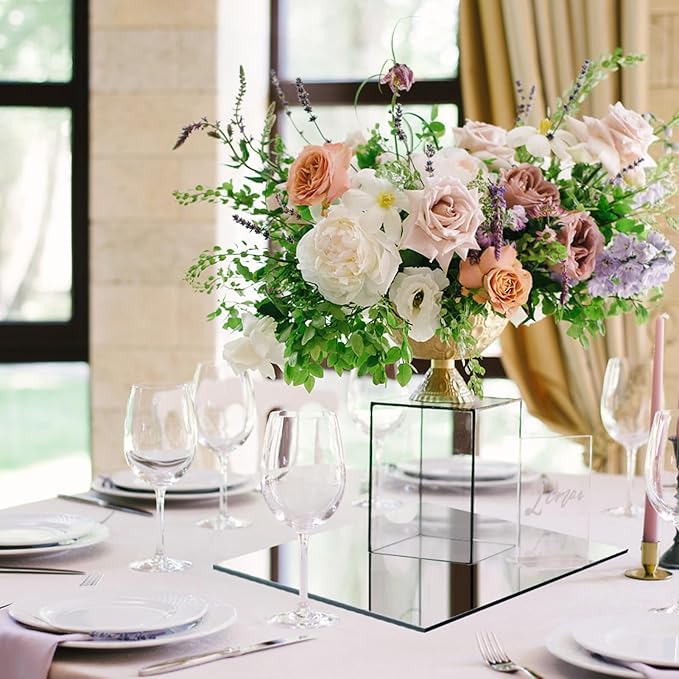 12" Square Mirror Centerpieces, Set of 12 Mirrors for Centerpieces, 2mm Glass Mirror Plates, Mirror Tray, for Wedding Table, Party Decorations, Candle Plate Set, Craft, Christmas Decorations