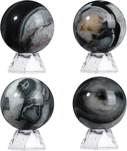 Natural Black Striped Agate Crystal Ball with Acrylic Display Base, 50-60mm Polished Stone Feng Shui Crystal Sphere Meditation Decoration for Home & Office