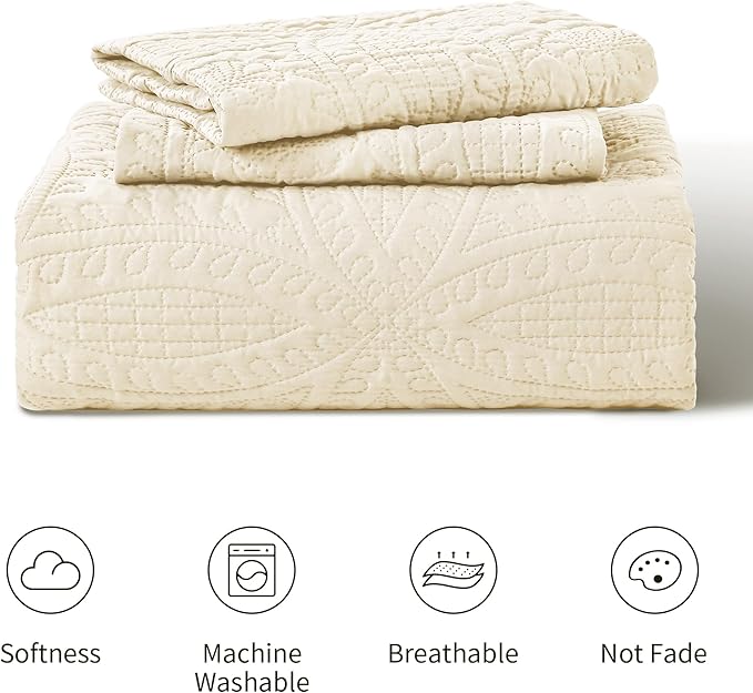 Love's cabin Quilts for Queen Bed Beige Bedspreads Bedding Set - Summer Lightweight Bedspread Comforter - Coin Pattern Bedding Coverlet for All Season - 3 Pieces (1 Quilt, 2 Pillow Shams)