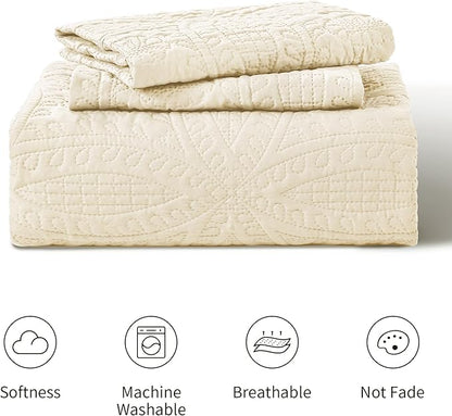Love's cabin Quilts for Queen Bed Beige Bedspreads Bedding Set - Summer Lightweight Bedspread Comforter - Coin Pattern Bedding Coverlet for All Season - 3 Pieces (1 Quilt, 2 Pillow Shams)