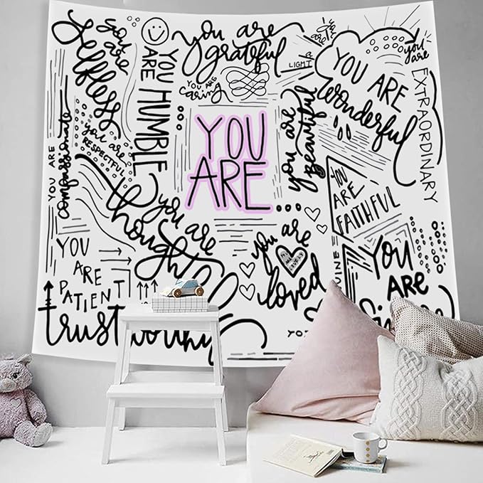 Boqin Quote You Are Tapestry Inspirational Wall Art Wall Hanging Positive Saying Classroom Tapestries for Teen Girl Bedroom Dorm - 50x60 Inches - White