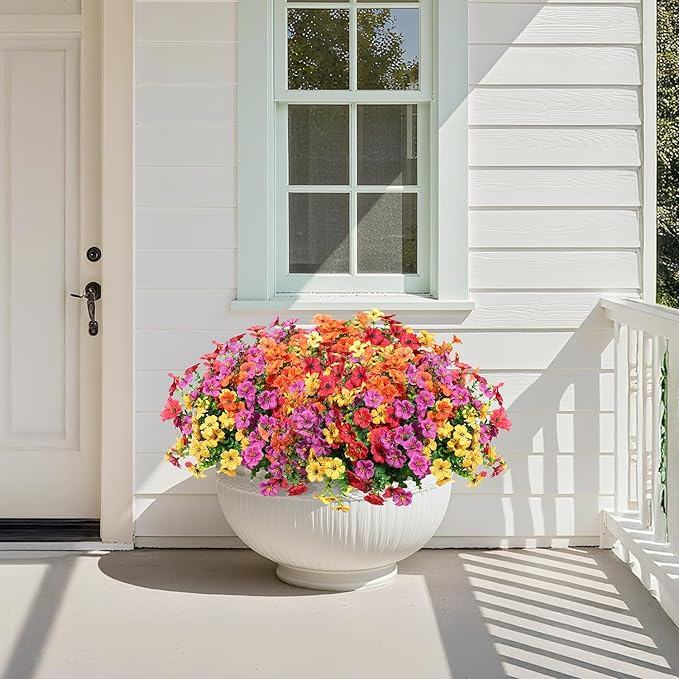 12 Bundles Artificial Flowers for Outdoors Decorations, Spring Summer Multicolor Realistic Faux Silk Daisy, UV Resistant Fake Flowers for Patio Home Decor Garden Planter Window Box Yard