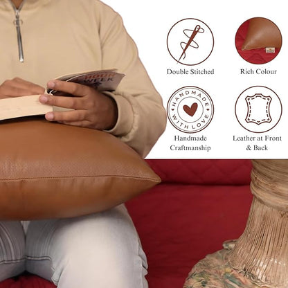 Genuine Lambskin Leather Pillow Cover, 20x20 Inch Case for Lumbar Throw Couch Pillows, Thick & Soft Cushion Covers for Sofa Bed Home Décor (Textured Tan Pack of 1)