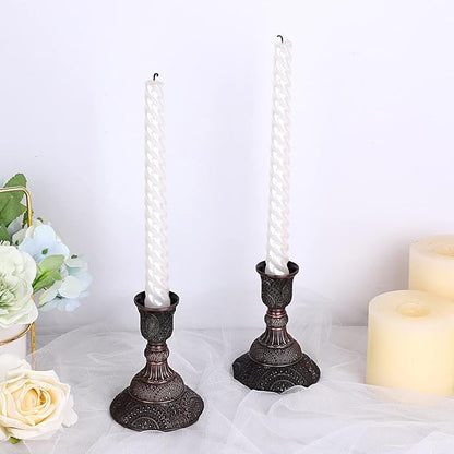 OwnMy Set of 2 Elegant Taper Candle Holders Vintage Metal Taper Candlestick Holders, 4 Inch Tall Taper Candle Stands Decorative Taper Candelabra Set for Dining Table Centerpieces Wedding, Red Bronze