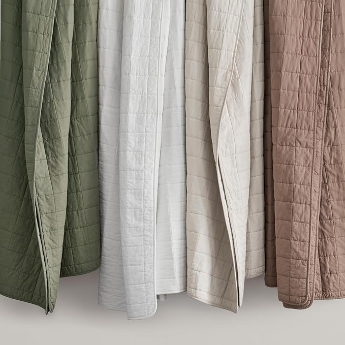 EVERGRACEHOME 100% Cotton Box Stitch Quilt Bedding Set King Size 3 Pieces, Garment-Washed Lightweight Soft Cozy Coverlet, Oversized Quilted Bedspread Sets with 2 Shams for All Season, Olive Green
