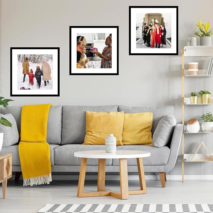 22x22 Picture Frame Set of 2 Black with 18x18 Mat, Display Photo 18x18 with Mat or 22 x 22 Without Mat, Wall Hanging Large 22x22 Poster Frame with Shatter Resistant Plexiglass, 2 Pack, Black