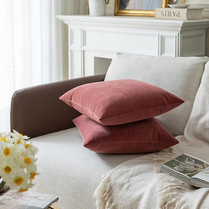Set of 2 Velvet Throw Pillow Covers for Couch and Bed - 18"x18", Mauve Dusk
