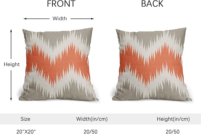 Fall Orange Grey Pillow Covers 20x20 Set of 2 Abstract Chevron Striped Vitage Decorative Throw Pillows Outdoor Linen Rustic Farmhouse Pillowcase with Zipper Cushion Cover Decor for Home Sofa Couch Bed