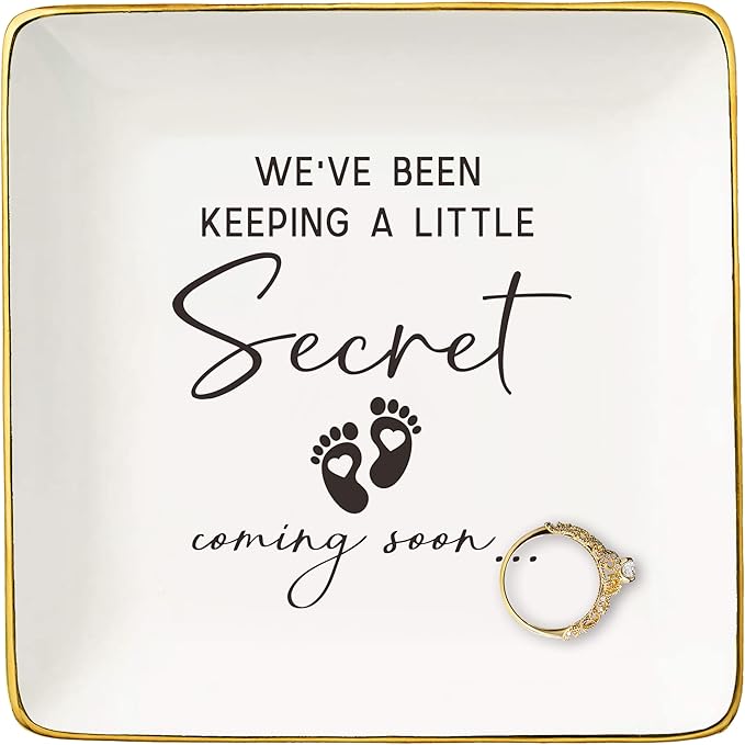 NZY Baby Pregnancy Announcement Gifts-Promoted to Grandma,Aunt,Godmother-Baby Coming Soon-New Baby Reveal Gifts for Mom Sister Friends-Mothers Day Christmas Gift-Jewelry Tray Trinket Holder Ring Dish