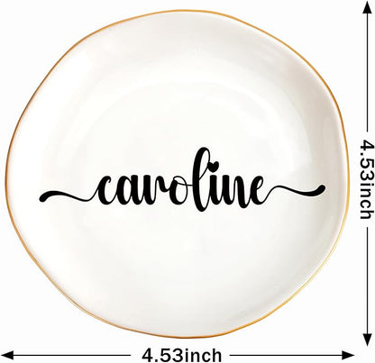 JoycuFF Caroline Personalized Name Ceramic Jewelry Tray, Mothers Day Christmas Anniversary Engagement Birthday Gifts for Women Couples, Trinket Dish for Rings Earrings Necklaces Bracelets Keys