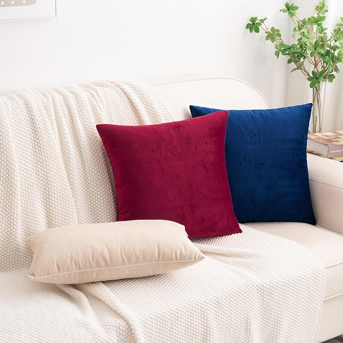 HWY 50 Navy Blue Velvet Throw Pillow Covers 20x20 Inch, Pack of 2 Soft Cozy Solid Decorative Luxury Cushion Cases for Couch Sofa Bed Living Room Bedroom