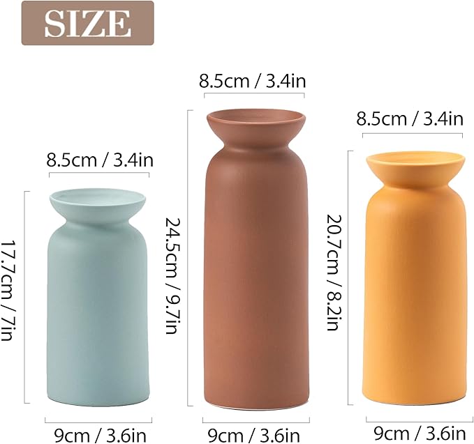 Modern Ceramic Vase for Home Decor Farmhouse Vases Set of 3 Terracotta Decorative Pottery Boho Grass Living Room Kitchen Bedroom