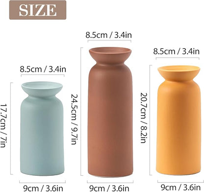 Modern Ceramic Vase for Home Decor Farmhouse Vases Set of 3 Terracotta Decorative Pottery Boho Grass Living Room Kitchen Bedroom