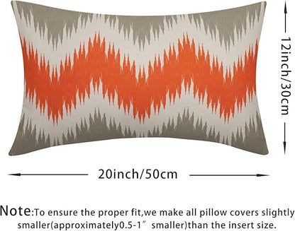 Fall Orange Grey Lumbar Pillow Covers 12x20 Set of 2 Abstract Chevron Striped Vitage Decorative Throw Pillows Outdoor Linen Farmhouse Pillowcase with Zipper Cushion Cover Decor for Home Sofa Couch Bed