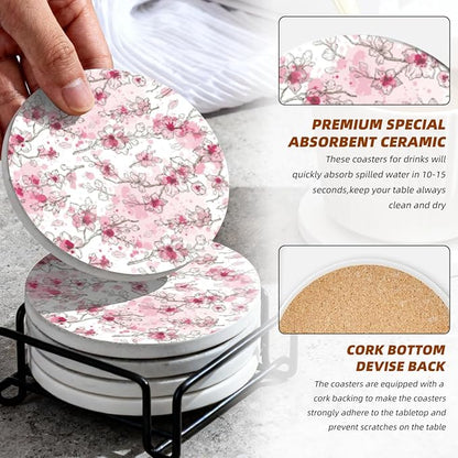 Coasters Set of 6 Ceramic Drink Coaster with Cork Base Modern Style Coasters for Mugs and Cups Office Kitchen 4 in