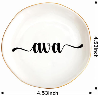 JoycuFF Ava Personalized Name Ceramic Jewelry Tray, Mothers Day Christmas Anniversary Engagement Birthday Gifts for Women Couples, Trinket Dish for Rings Earrings Necklaces Bracelets Keys