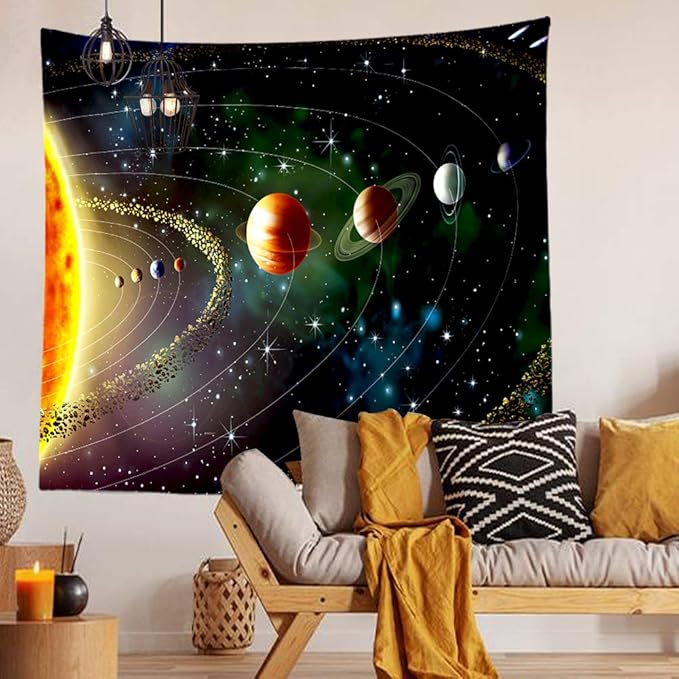 Solar System Planet Tapestry Cosmic Universe Space Stars Wall Hanging Decor Indian Mandala Bohemian Hippie Trippy Large Tapestry for Bedroom Living Room Dorm(80x60 Inch)