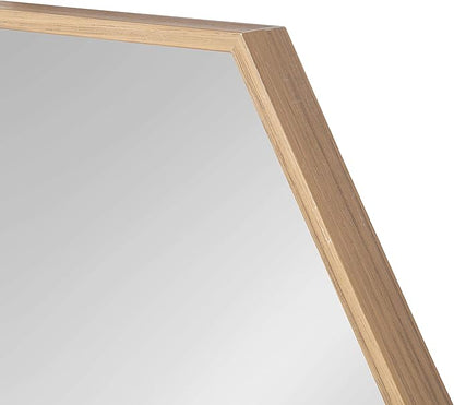 Kate and Laurel Rhodes Modern Hexagon Wall Mirror, 30 x 30, Natural Teak, Chic Geometric Mirror for Wall