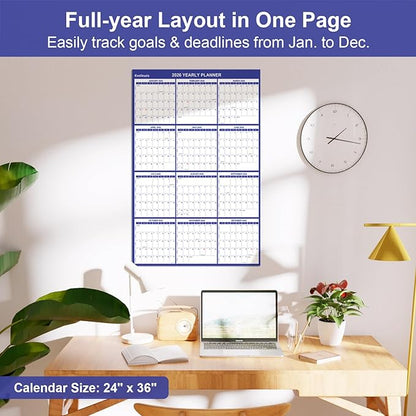 2026 Wall Calendar 24" x 36", 12 Months from January to December, Dry Erase Large Annual Yearly Planner, Horizontal/Vertical Calendar for Easy Planning, Organizing (indigo)