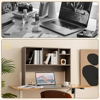Desktop Bookshelf, 2-Tier Display Organizer Shelf Rack, Dorm Desk Hutch, Desk Shelf for Top of Desk, Multipurpose Wood Counter Top Bookcase for Office Home