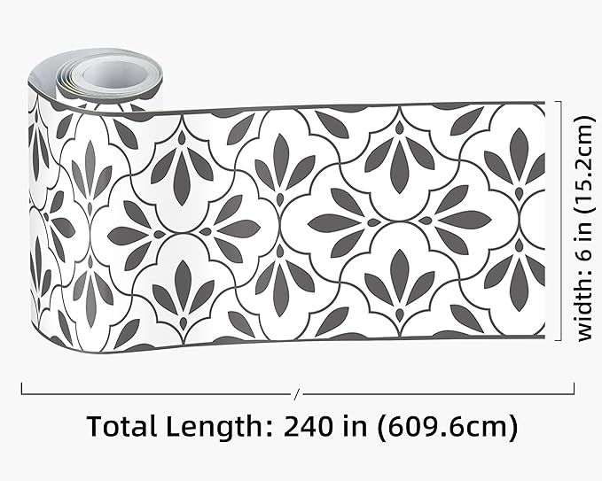 FLFK Wallpaper Border Black and White Patterns Peel and Stick Wall Border Self Adhesive Wallpapers for Living Room Bedroom Kitchen Bathroom 6"x240"
