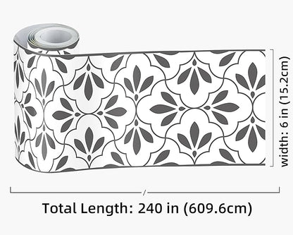 FLFK Wallpaper Border Black and White Patterns Peel and Stick Wall Border Self Adhesive Wallpapers for Living Room Bedroom Kitchen Bathroom 6"x240"