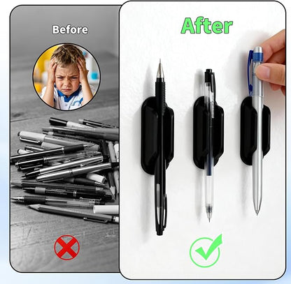 Adhesive Pencil Holder, 10 Pack Silicone Pen Holder for Wall Desk and Notebook with Extra 5 PCS Adhesive Pads,Reusable Sticky Desk Organizer for Teacher Classroom Office and School