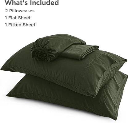Bedsure Full Size Bed Sheets, Cooling Sheets, Rayon Derived from Bamboo, Breathable & Soft, Deep Pocket Up to 16 Inches, Hotel Luxury Silky Bedding for Hot Sleepers, Olive Green