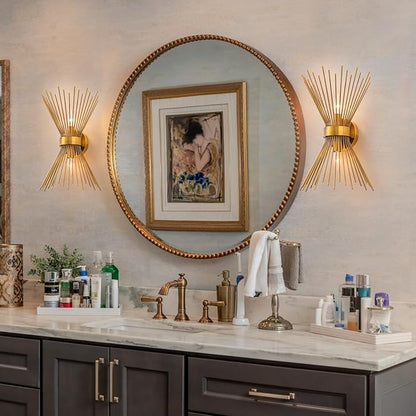 EDISLIVE 2-Bulb Bathroom Vanity Light Mid-Century Modern Starburst Wall Sconce Lamp 11 x 4.7 x 15.8in Wall Light for Hallway Bedroom Bathroom Gold