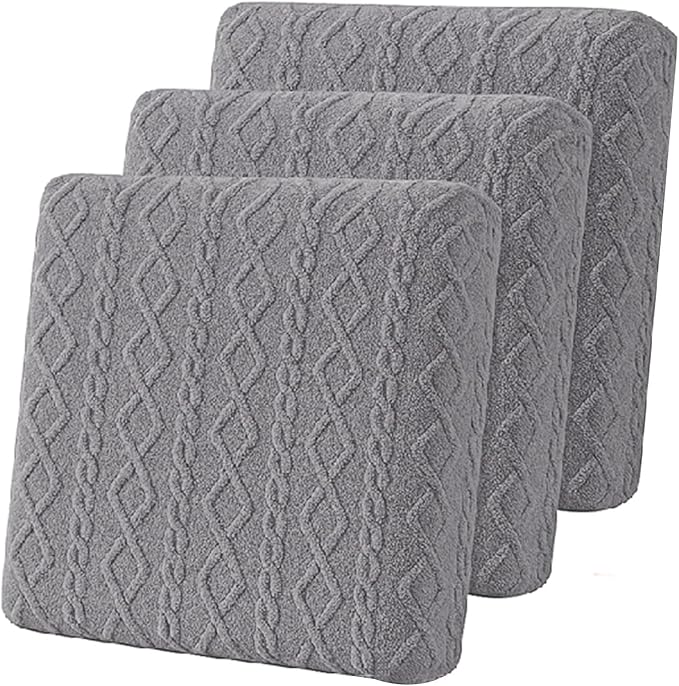 3 Pcs Jacquard Couch Cushion Covers for Sofa Stretch Plush Soft Seat Cover Washable Sofa Slip Covers with Elastic Bottom Modern Boho Furniture Protector for Sectional Slipcovers(Light Gray)