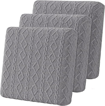 3 Pcs Jacquard Couch Cushion Covers for Sofa Stretch Plush Soft Seat Cover Washable Sofa Slip Covers with Elastic Bottom Modern Boho Furniture Protector for Sectional Slipcovers(Light Gray)