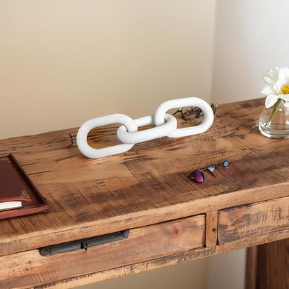 Wood Knot Decor, 3 Link Boho Wooden Chain Link Decor,Modern Rustic Home Decorations for Book Shelf Fireplace Coffee Table Living Room Décor (White)