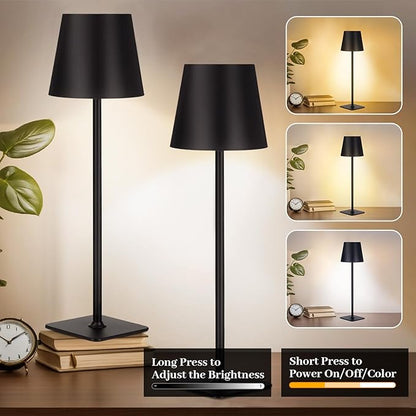 Retisee 12 Pack Rechargeable Cordless LED Table Lamps Black 3000mAh Battery Operated Table Light 3-color Stepless Dimming Portable Desk Lamps for Restaurant Coffee Bars Camping Bedrooms Indoor Outdoor