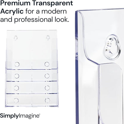 Acrylic Brochure Holder, 4 Tier Clear Literature - 8.5 x 11 inches, Pamphlet Holder, Wall Mount/Countertop Plastic Flyer Display Stand Organizer for Display Flyer, Booklet, Document
