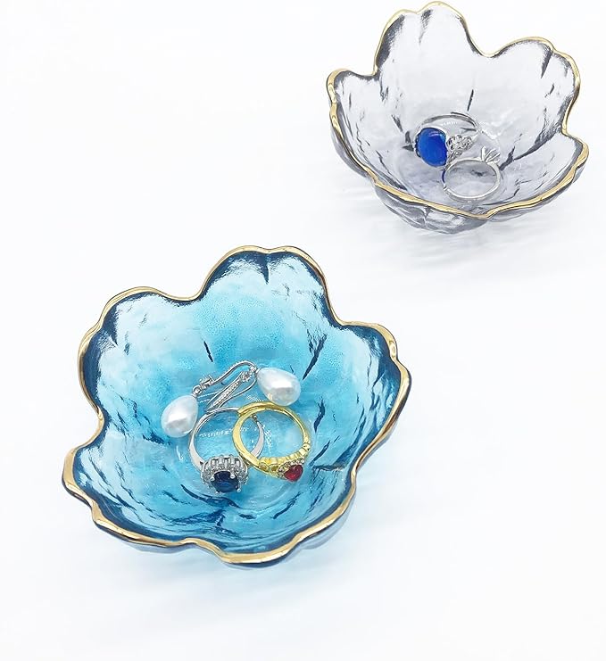 Small Ring Dishes for Women, Glass Jewelry Dish, Crystal Ring Holder Dish Trinket Bowl, Flower Jewelry Holder Dish, Nightstand Decor Jewlery Plate, Jewelry Bowl Dish for Rings, Keys, Gift