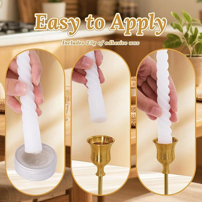 Candlestick Holders, 6 PCS Brass Gold Metal Taper Candle Holder with Adhesive Wax fits 3/4 Inch Long Candles, Vintage Modern Candle Holders for Table Mantel Wedding Housewarming Gift