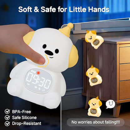 Alarm Clock for Kids with Night Light, Sleep Training Clock Time to Wake Clock, Rechargeable Silicone Light for Bedroom, Perfect Sleep Companion for Boys Girls,Dog