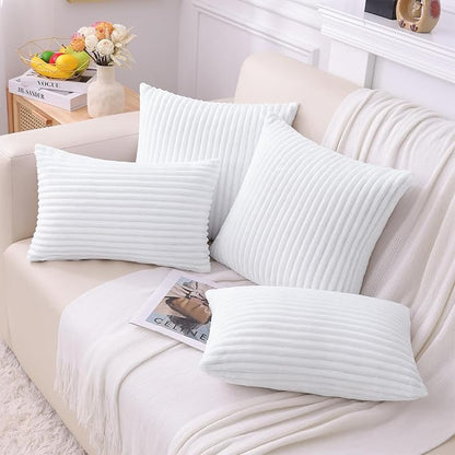 Simmore Decorative Spring Euro Sham Throw Pillow Covers 26x26 Set of 2, Soft Natural Plush Flannel Double-Sided Fluffy Couch Pillow Covers for Sofa Living Room, White