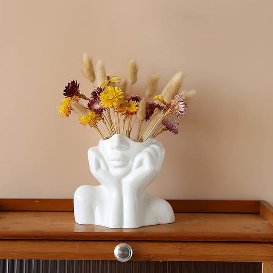 Face Vase Unique Ceramic Vase for Room,Office,Home Decor,White,Set