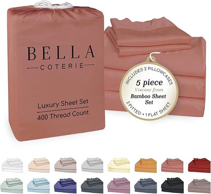 Bella Coterie Luxury Bamboo Viscose Split King Size Sheet Set | 2 Fitted Sheets for Sleep Number & Adjustable Beds | 100% Organically Grown | Cooling & Ultra Soft | 18” Deep Pocket [Raisin]