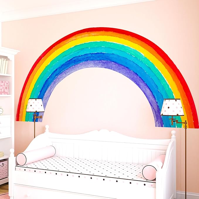 Large Watercolor Rainbow Wall Decals, Colorful Peel and Stick Vinyl Nursery Wall Decor, Removable Home Room Wall Decor Murals Stickers for Kids Girls Toddler Bedroom Living Room Playroom