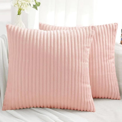 Simmore Decorative Fall Throw Pillow Covers 16x16 Set of 2, Soft Plush Flannel Double-Sided Fluffy Couch Pillow Covers for Sofa Living Room, Pink