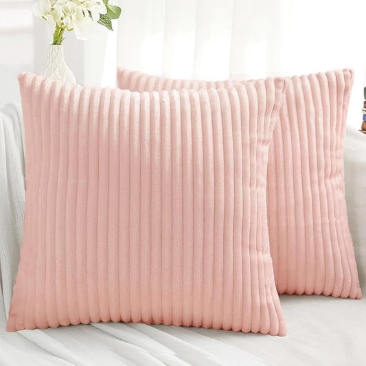 Simmore Decorative Fall Throw Pillow Covers 18x18 Set of 2, Soft Plush Flannel Double-Sided Fluffy Couch Pillow Covers for Sofa Living Room, Pink